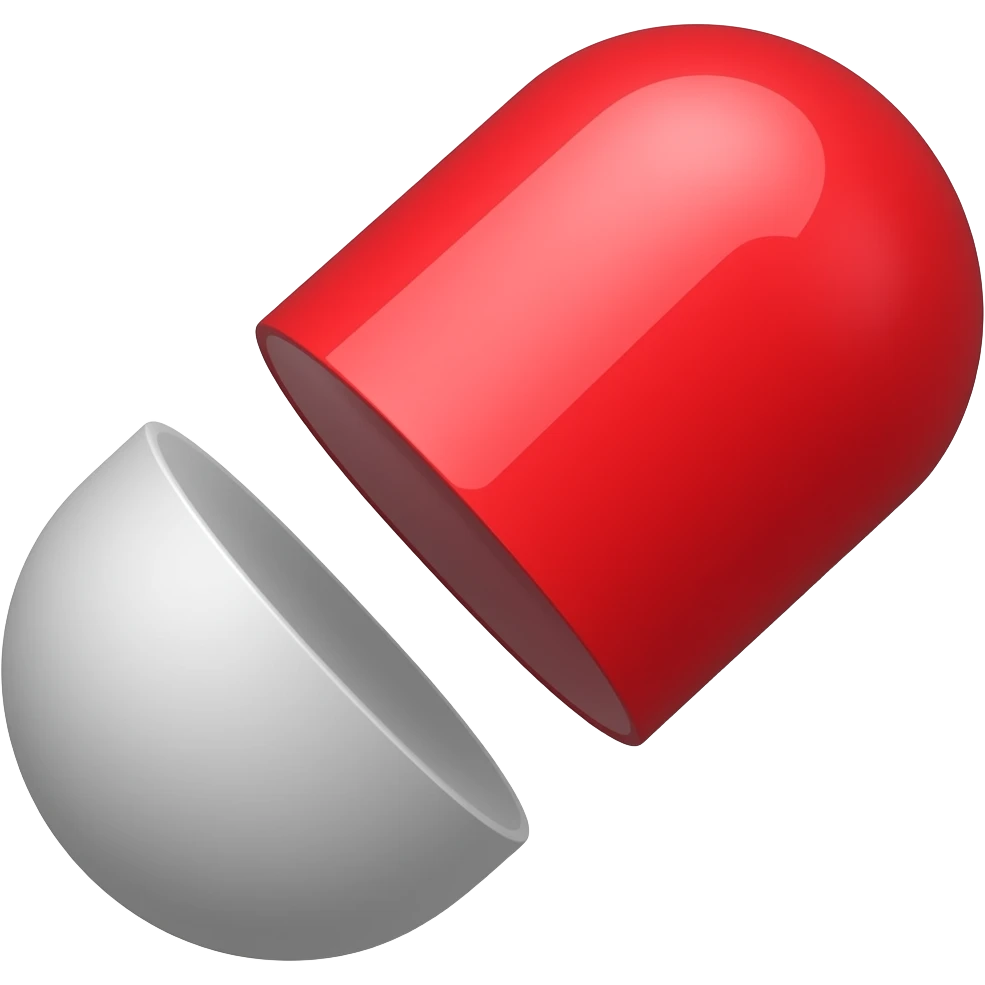 A red pill divided in half, 2 shades of red emoji
