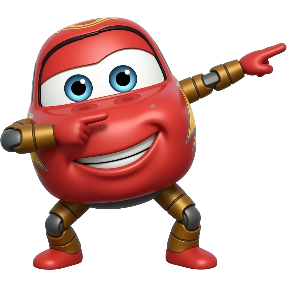 Relâmpago McQueen com braços e pernas fazendo o gesto "dab" emoji