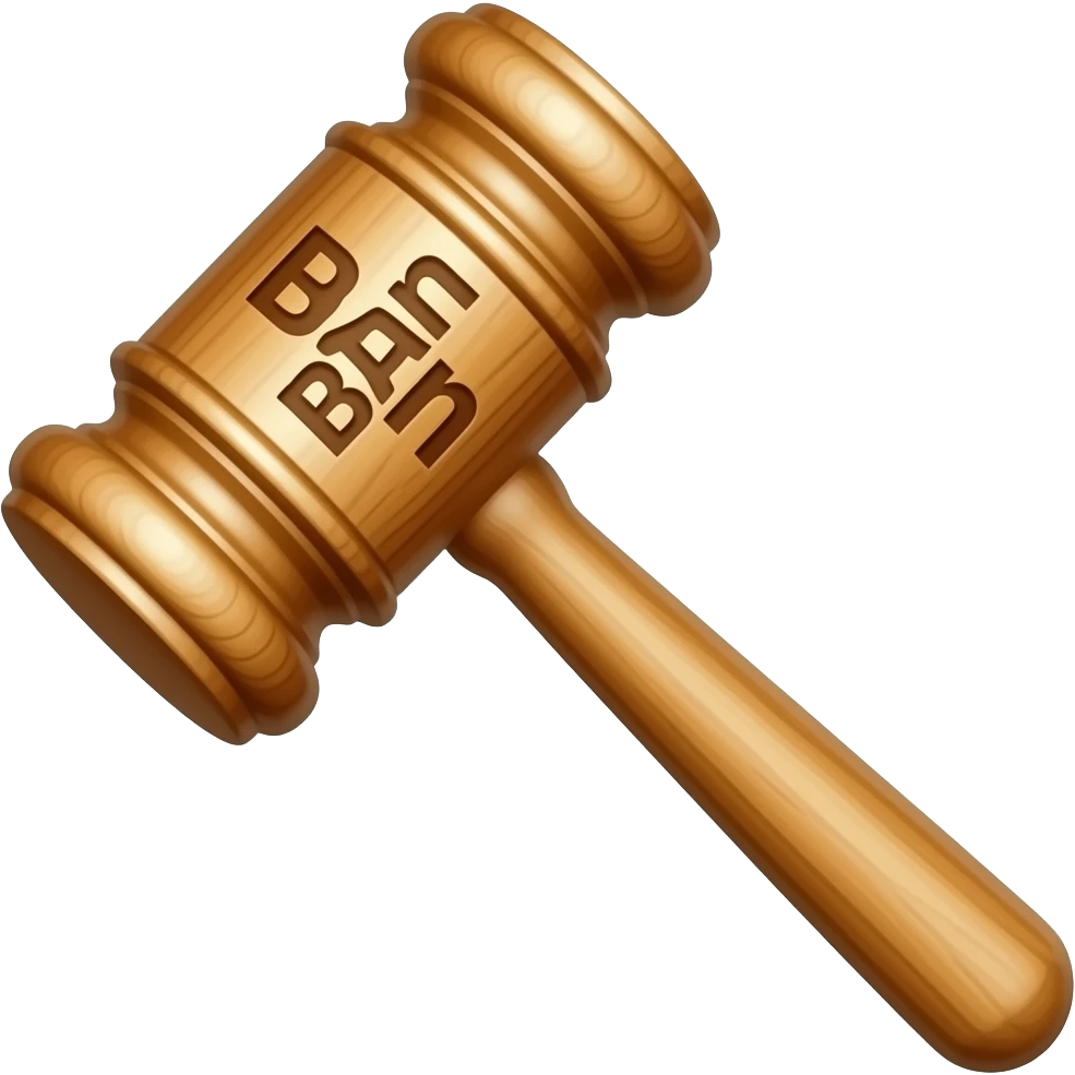 Wooden mallet with ban written on it emoji