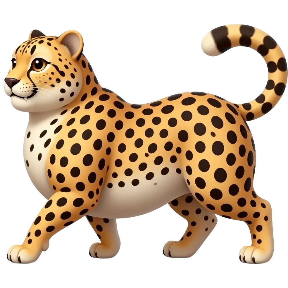 A strolling fat pot-belly cheetah,while being cheeky with her twerking butt,Her giant bulging sleek tummy is forever swinging & swaying sideways,she is so full that she wobbles,she is waddling from a big heavy belly,that cheetah ate way too much. emoji