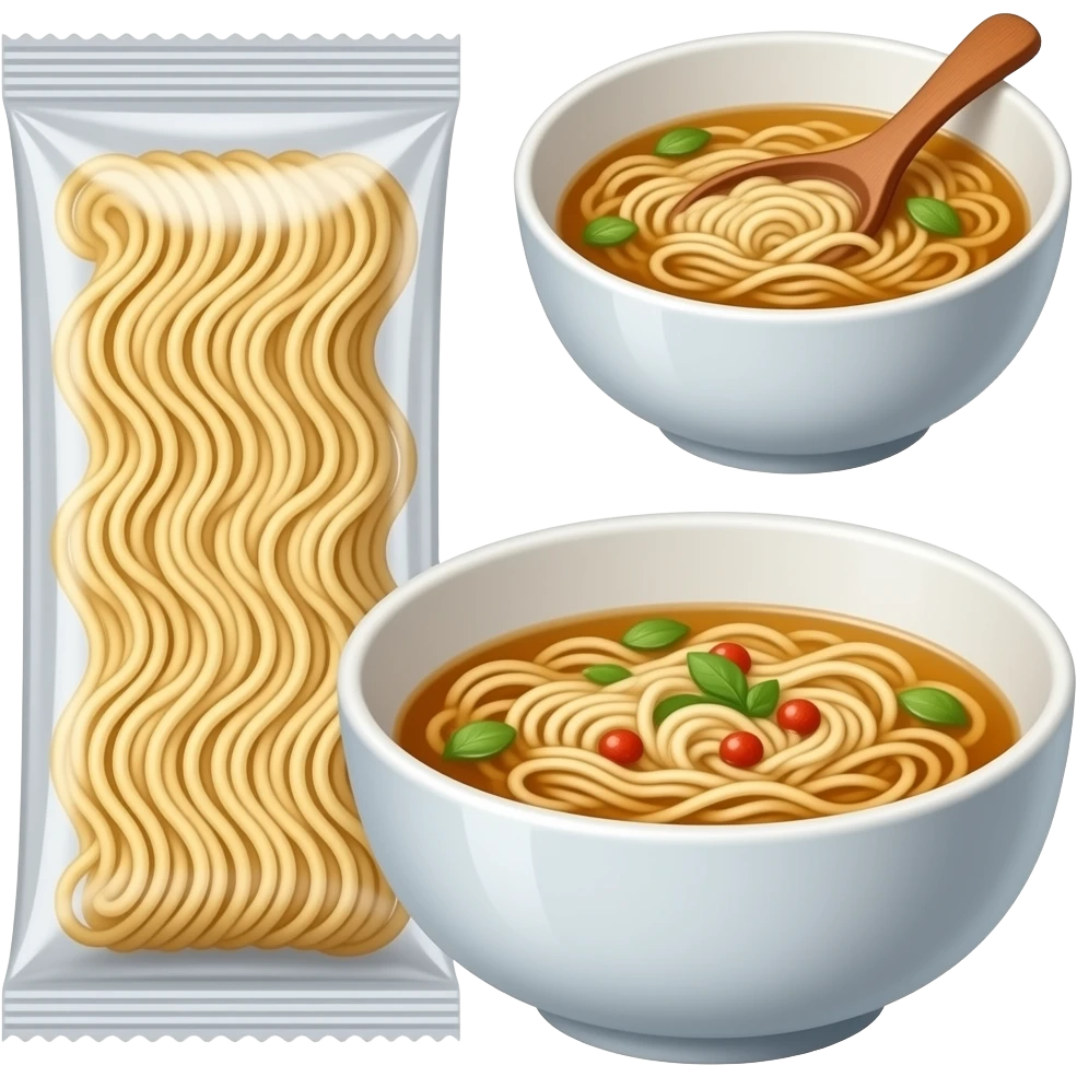 포장지,그릇,국물 없이 생라면 사리만 emoji