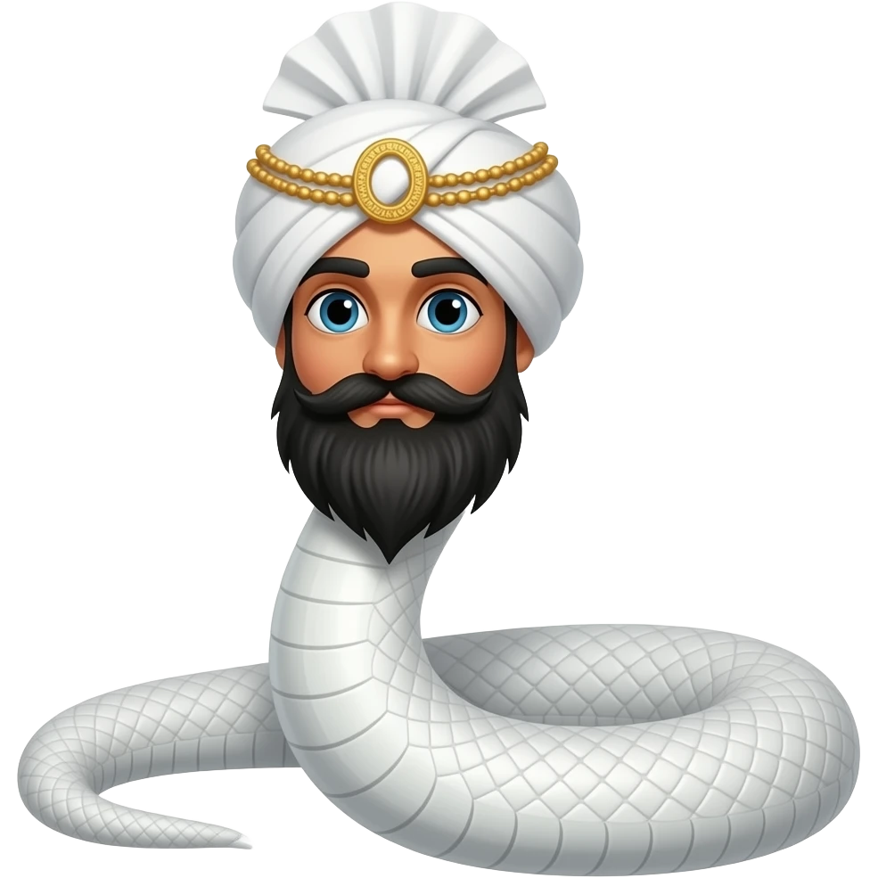 White snake with black beard and pagri sehra on head emoji