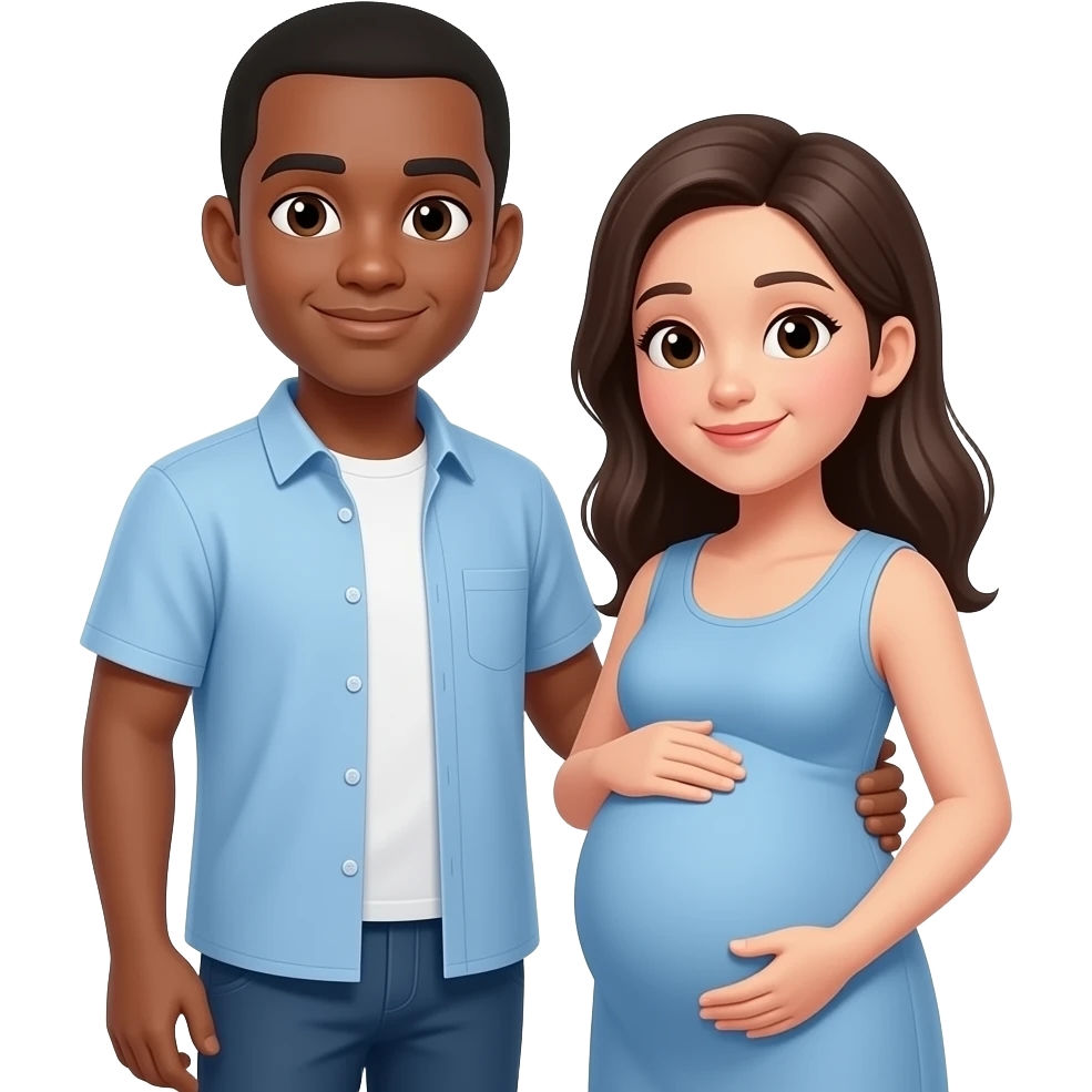 Brown skin man and pregnant asian woman emoji