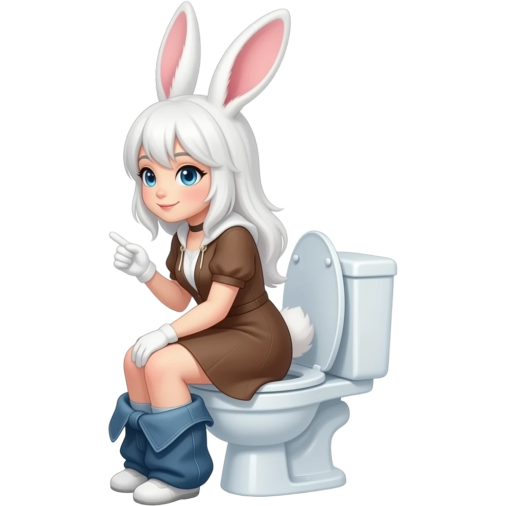 Female white fur rabbit furry person sit on toilet side view emoji