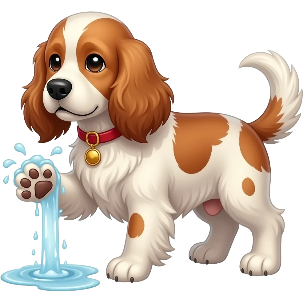 английский кокер спаниель моет лапы под проточной водой emoji