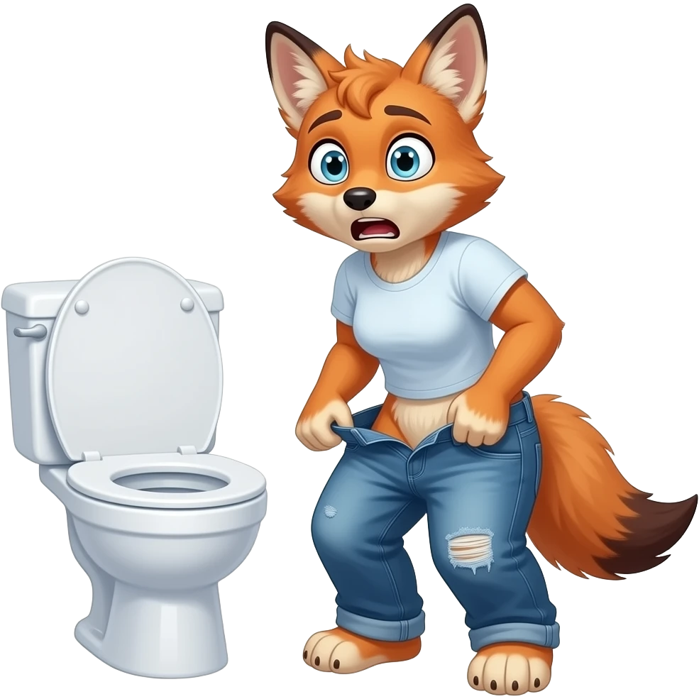Female jackel furry person woman panick pull pants down next to toilet emoji