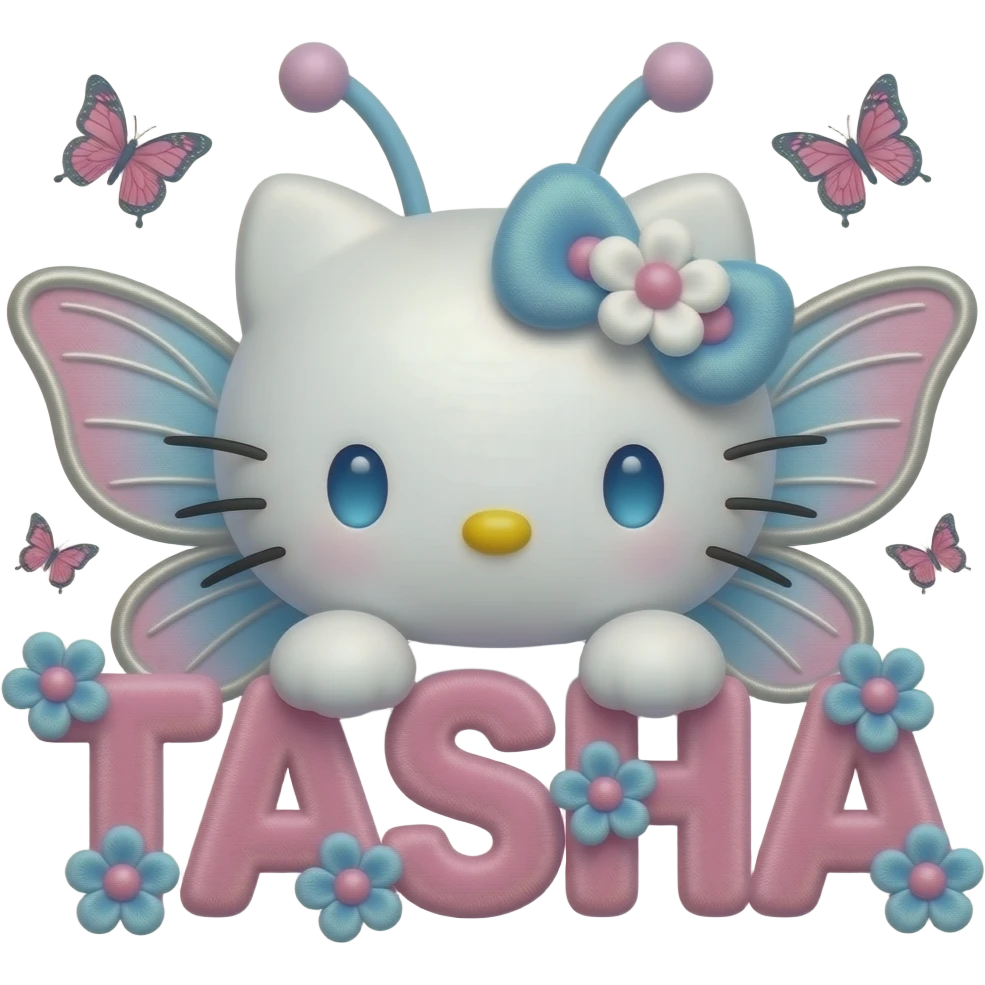 White velvety fur 3D hello kitty head, blue eyes, pink white blue ombre ...