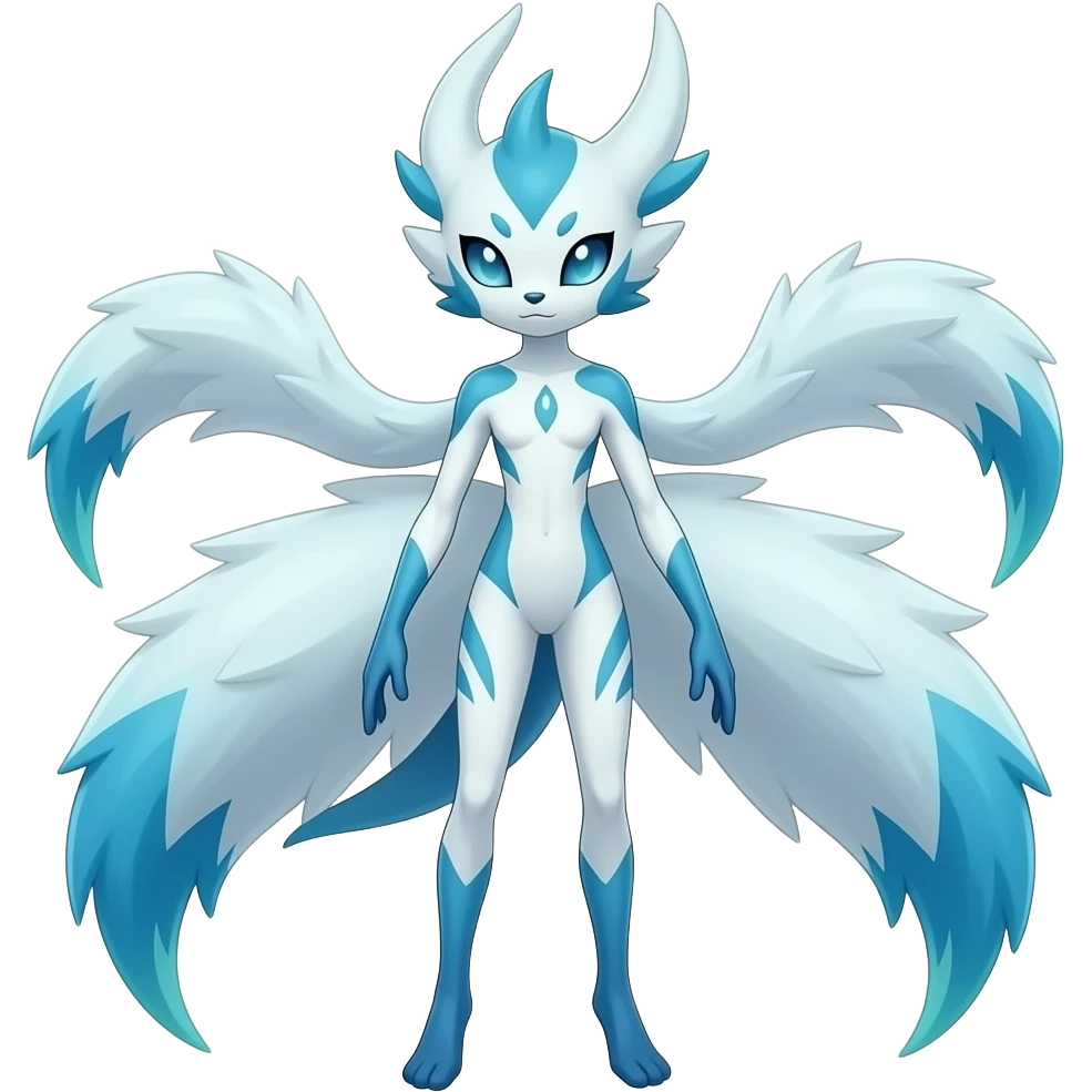 Slim thin lanky scrawny tall elegant oriental feral painted Asian Absol-Glaceon-Sylveon-fusion-hybrid-creature emoji