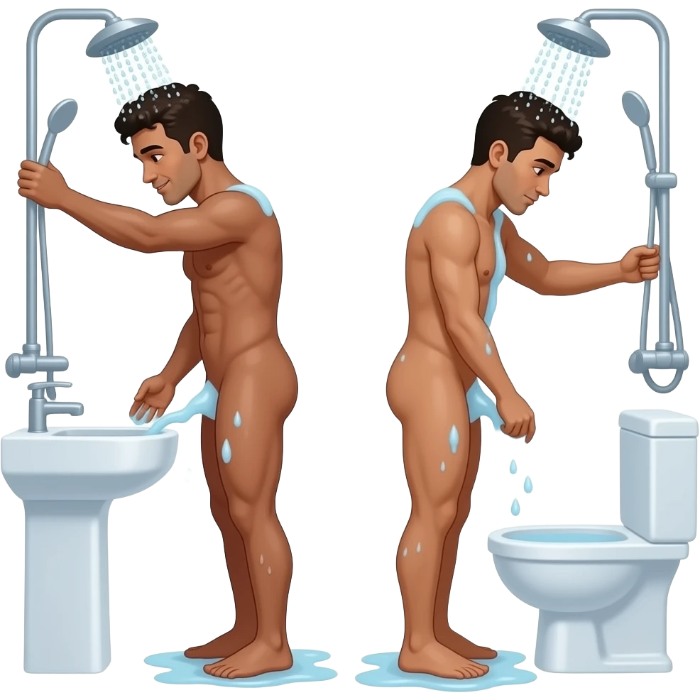 2 Brown  Mans naked making sex bathroom wash butt in to shower full body emoji