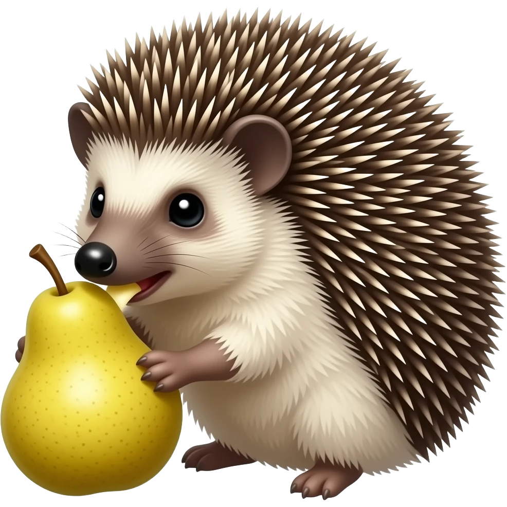 The hedgehog is eating a pear. emoji