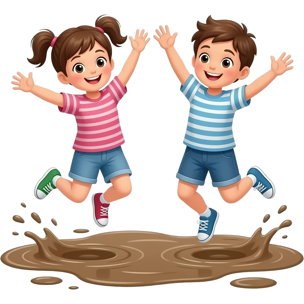 Two children jumping in a mud puddle emoji
