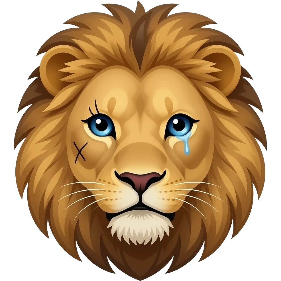 Wild lion face with one damaged buleish eye emoji