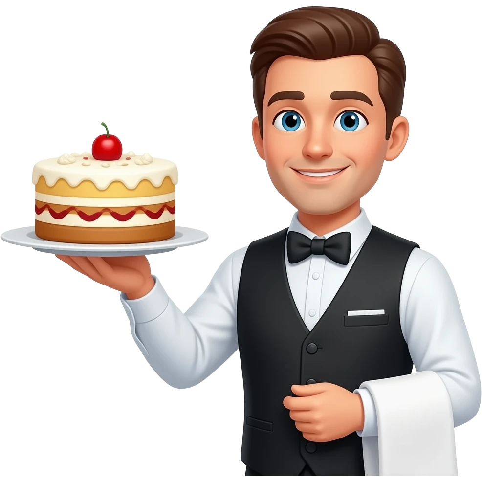 Elinde 7 katlı pasta olan erkek garson emoji