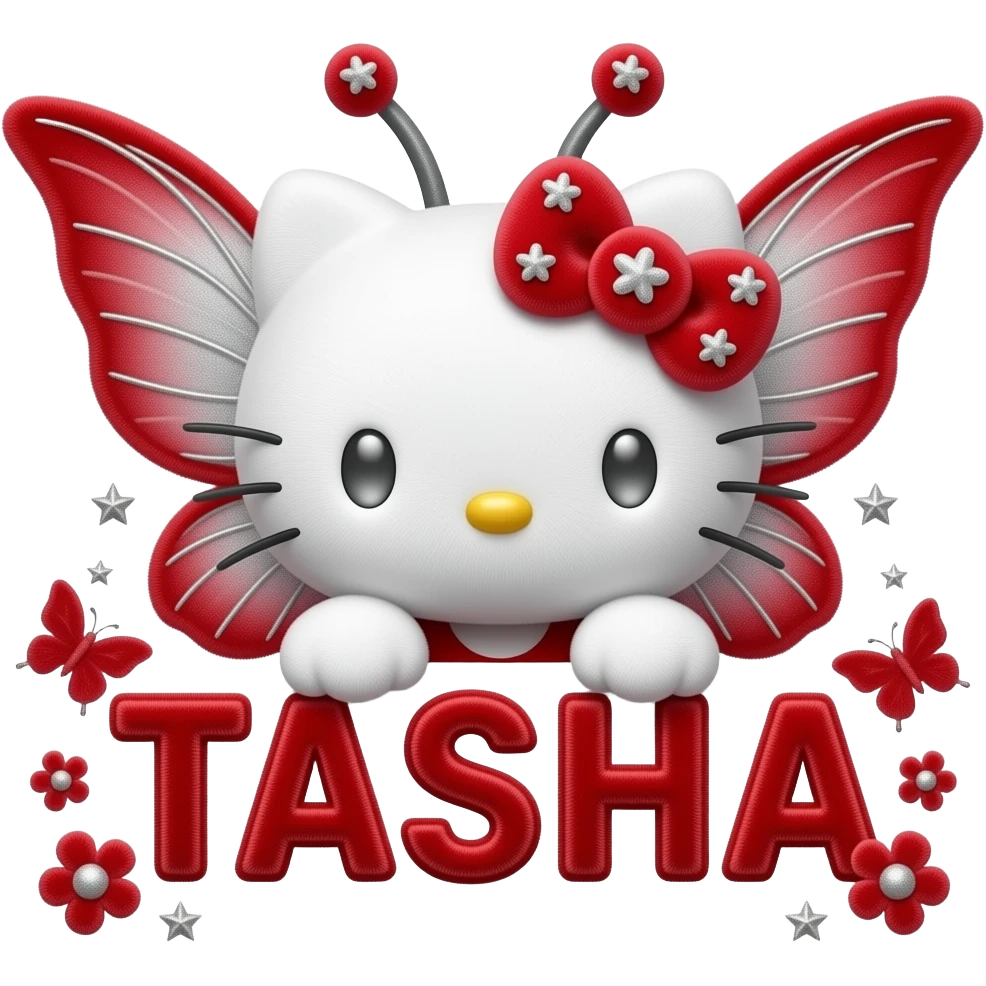 White velvety fur 3D hello kitty head, silver eyes, red silver 3D ...