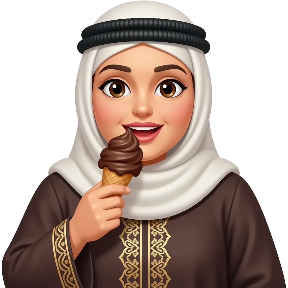 big woman eating brownie ice cream wearing abaya emoji