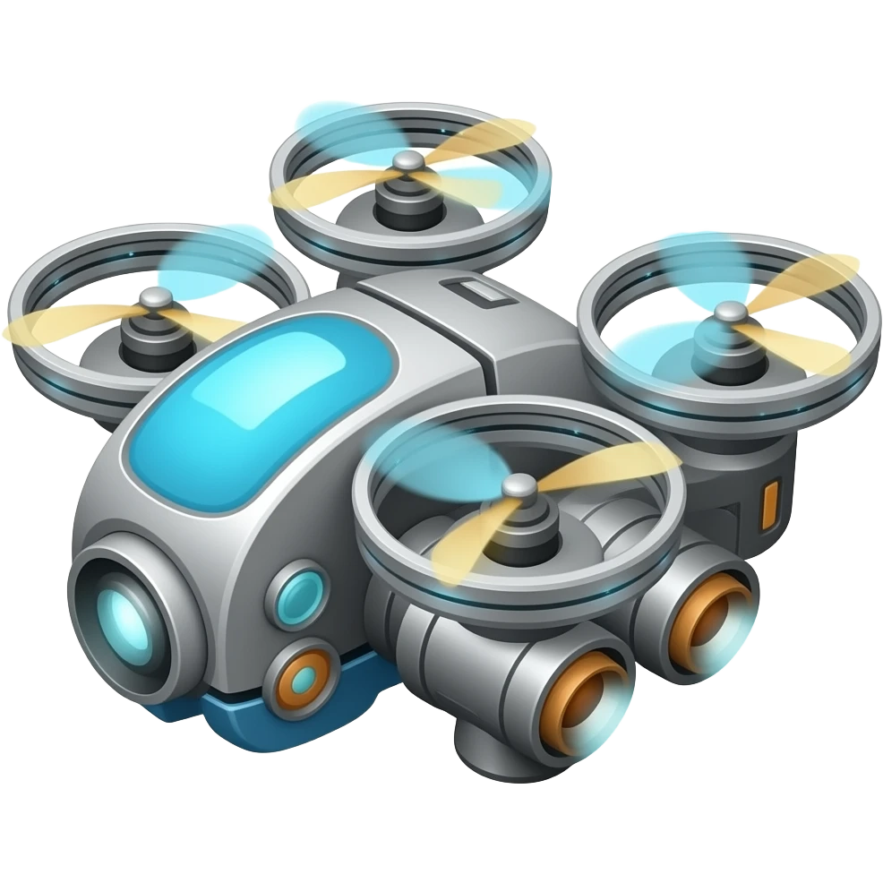 scifi flying robot weaponized drone with thrusters instead of blades emoji