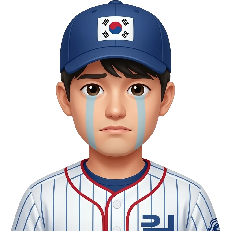 baseball fan, who is korean, 20s, only face, sad emoji