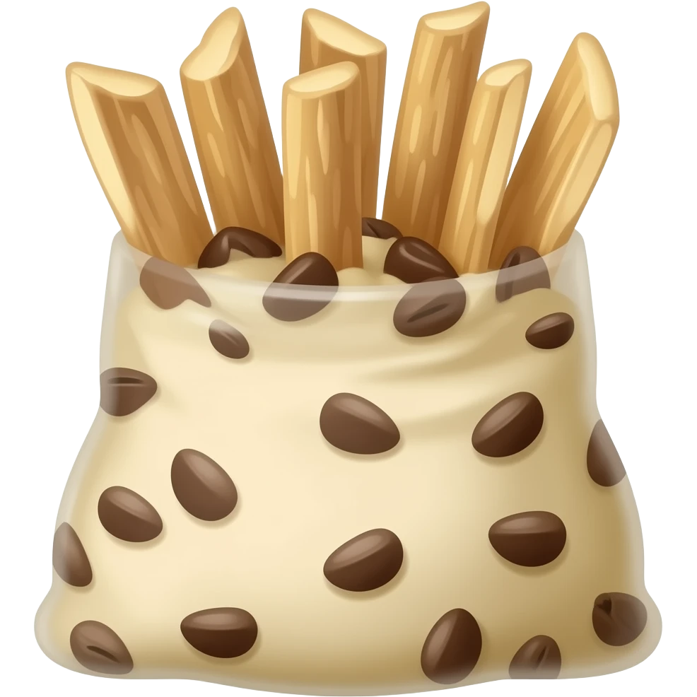 Sticks in a bag with a chocolate chips in a vanilla dip emoji