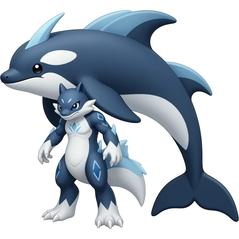 Bluish blackish whitish greyish gradients Absol-Amaura-Garchomp-Sharpedo-Aurorus-Vulpix-hybrid with orca tail emoji
