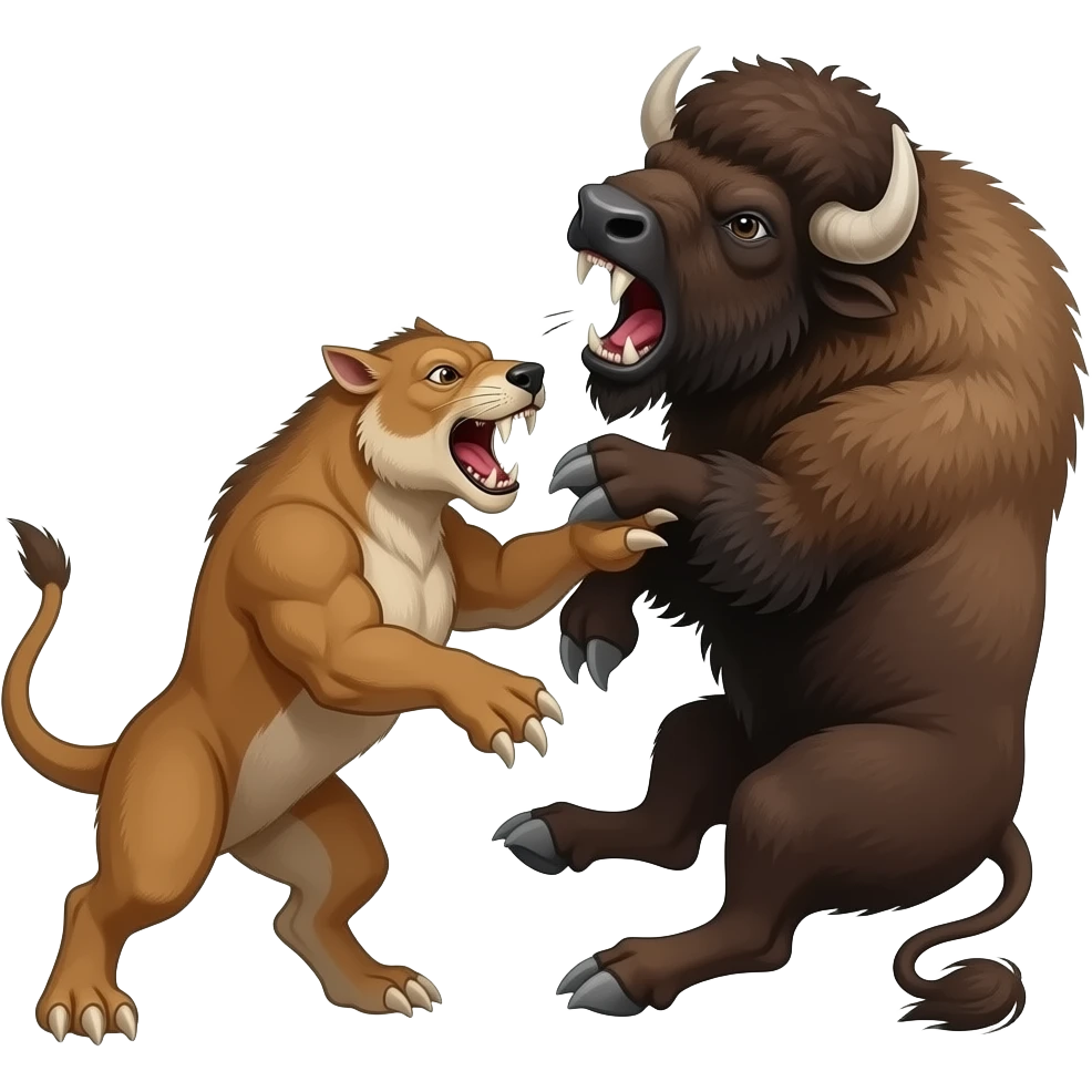 Smilodon and bison battle smilodon kills bison and bison throws smilodon and thud emoji