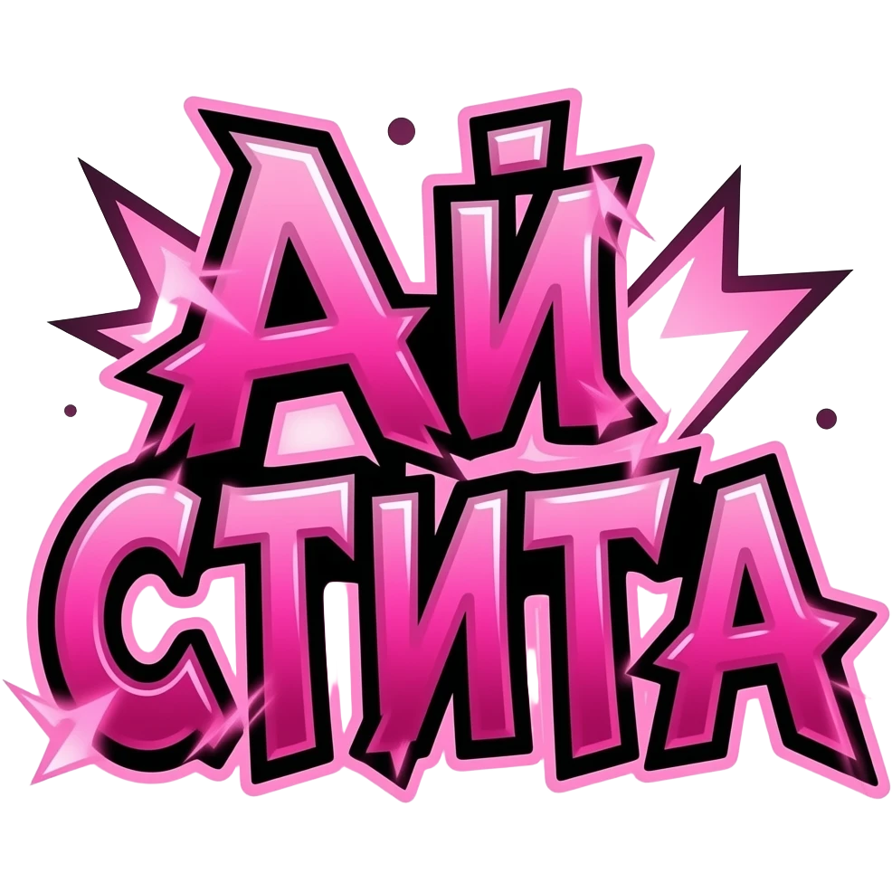 twitch emote text only, aggressive rage text “АЙ СТИгА”, distorted letters, chaotic gamer energy, thick black outline, pink neon glow, transparent background, meme aesthetic, BTTV style, ultra readable emoji