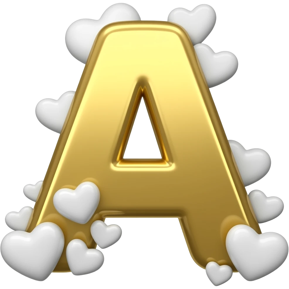 Золотая буква "А" в маленьких белых сердечках emoji