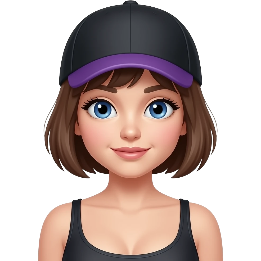 Make blue eyes eyelash cap black and purple.short brown hair big boobs emoji