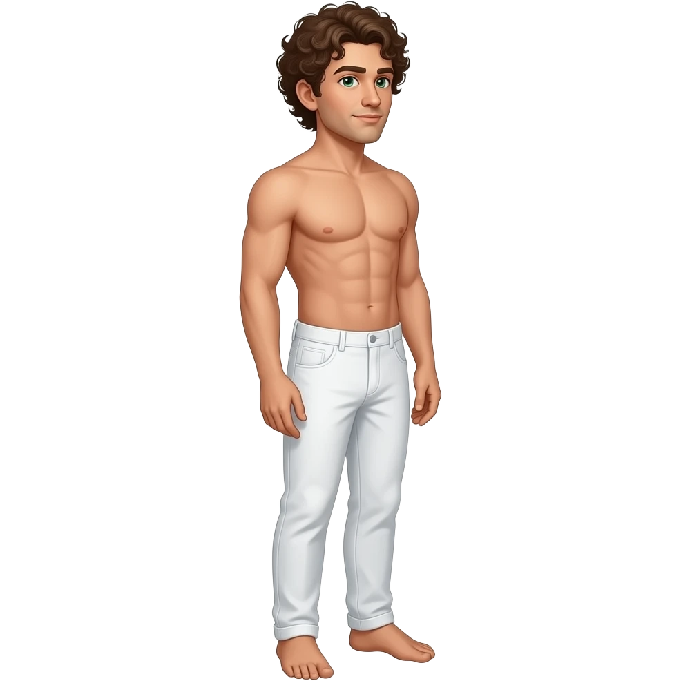 Head to toe white shirtless man with green eyes and brown curly hair facing to the right emoji