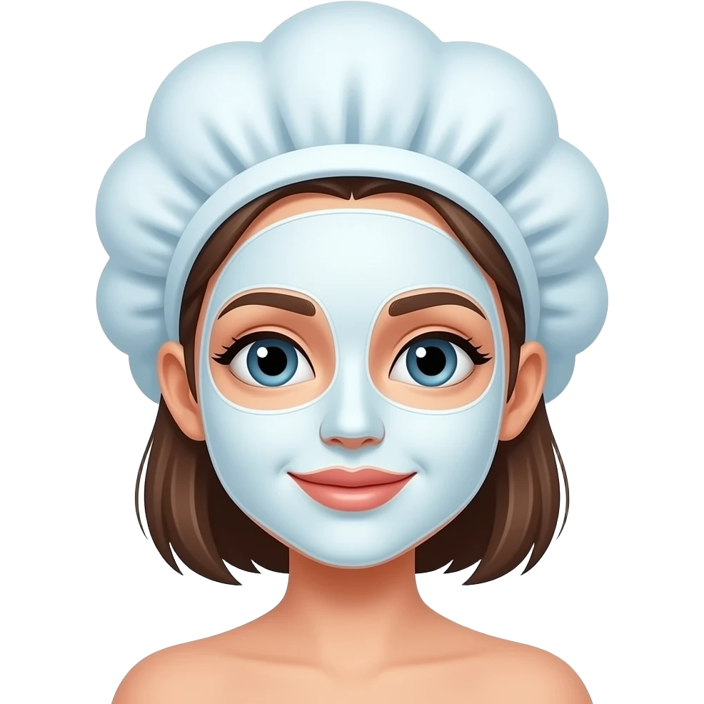 فتاة برأسها قبعة استحمام وعلى وجهها قناع وجه emoji