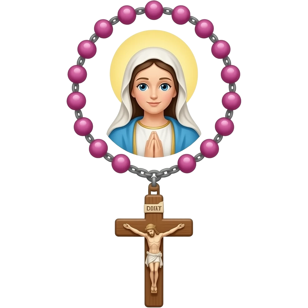 pink rosary with saint mary and crucifix emoji