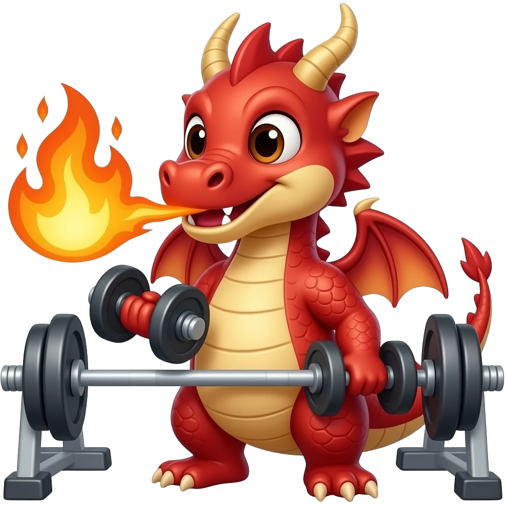 Dragon red a fire  cute holding a dumbell gym emoji
