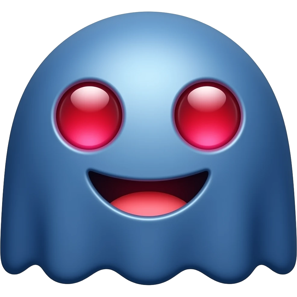 Cobalt Blue Pacman vulnerable ghost character with big neon red eyes and neon red mouth emoji