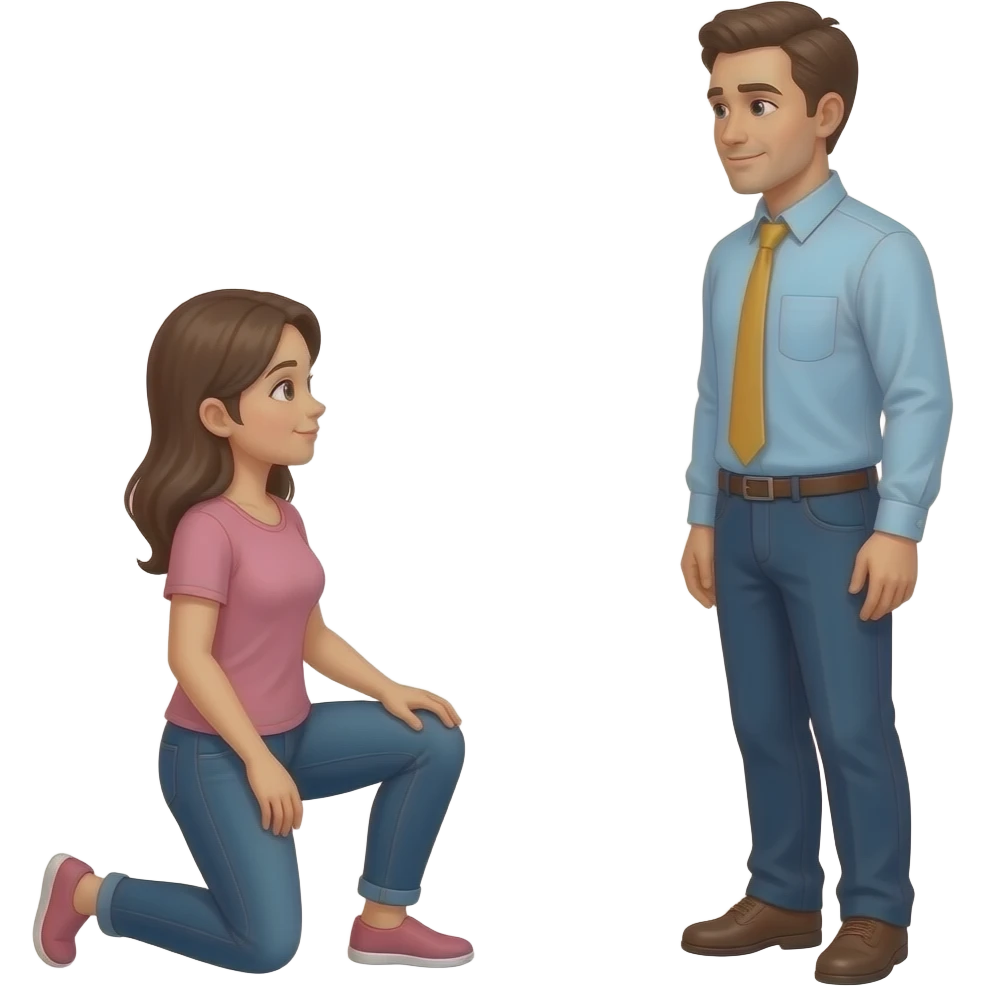 A woman kneeling on both knees, facing a man who is standing emoji