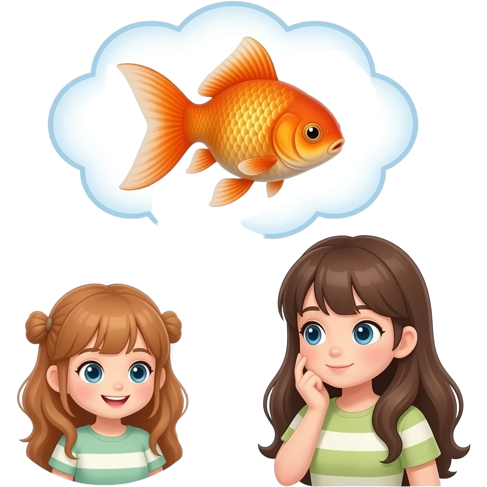 Goldfish thinking of long haired girl in thought bubble emoji