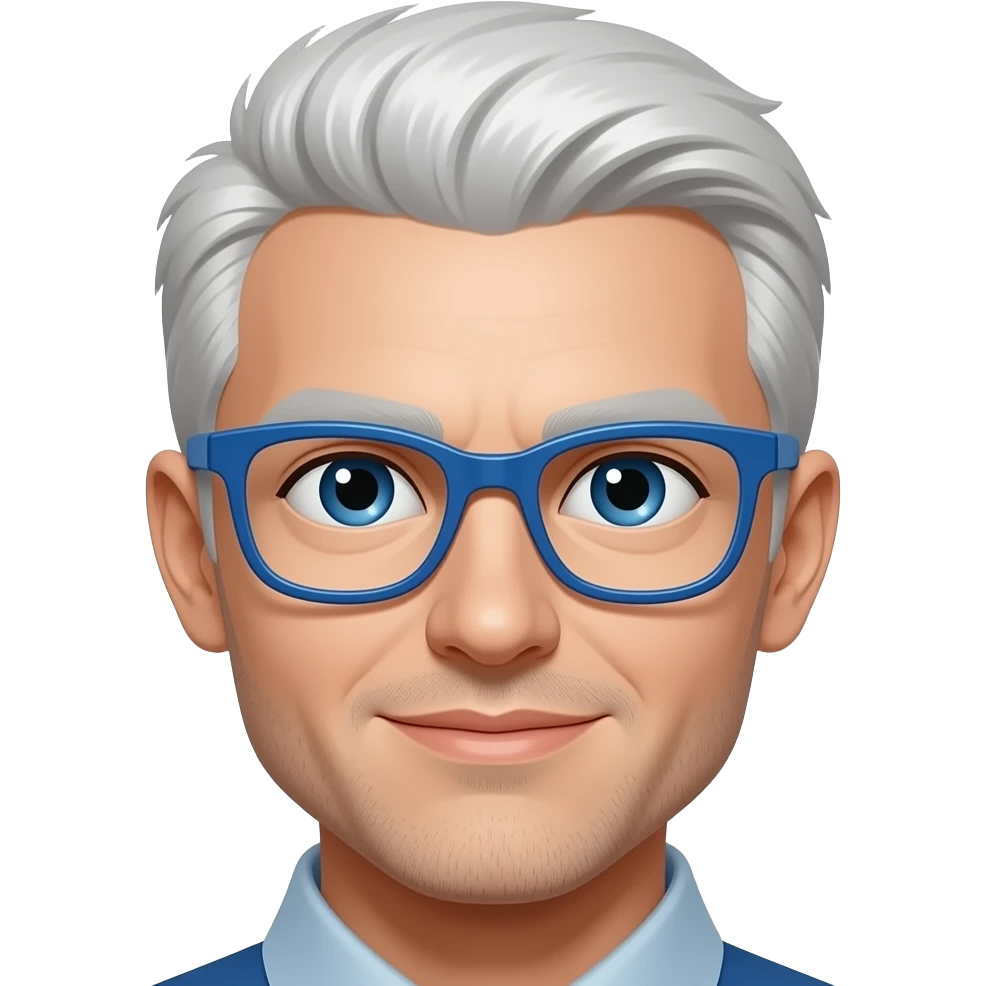 add sleek blue glasses and near-white hair emoji