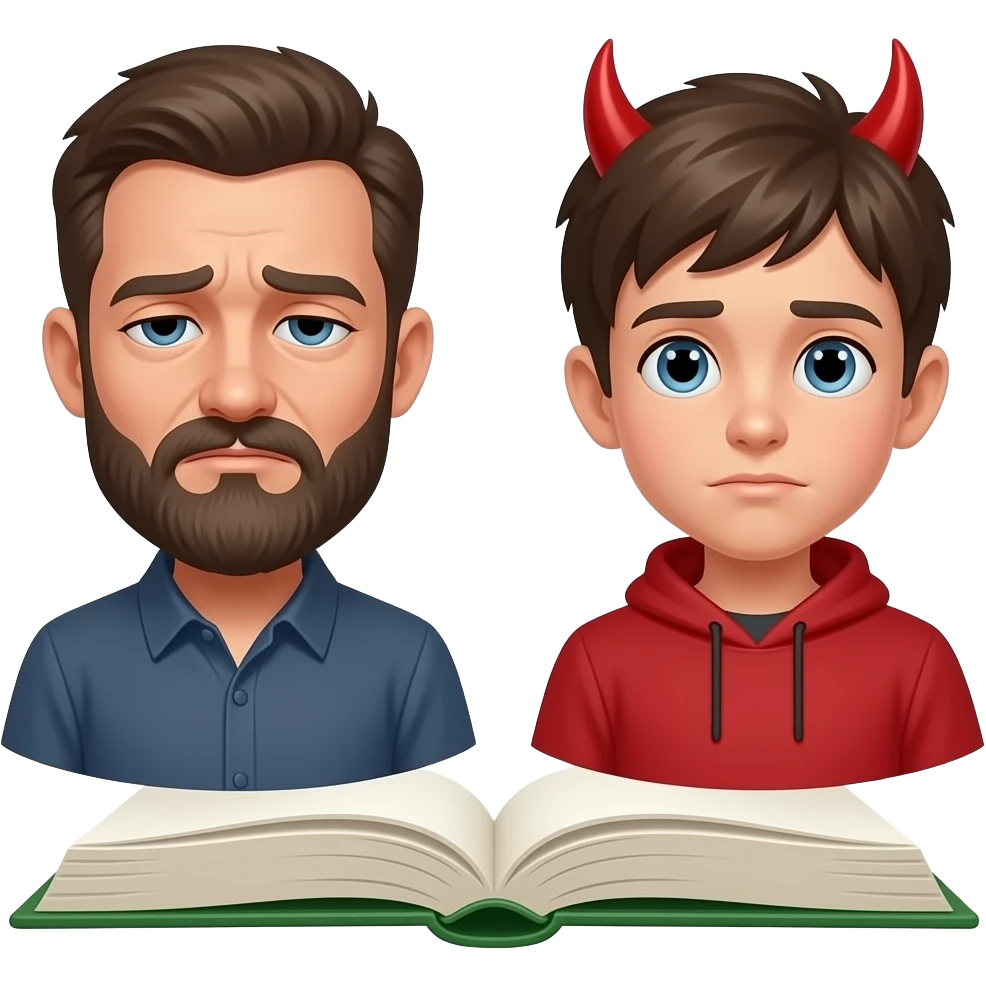 🧔😫👦👦🏼👦😈📗 emoji