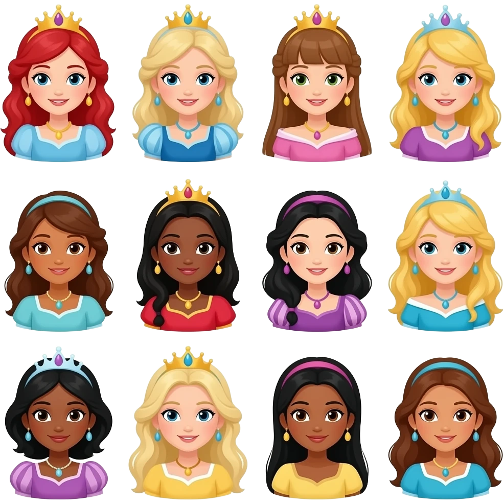 👸👸🏻👸🏼👸🏽👸🏾👸🏿 emoji