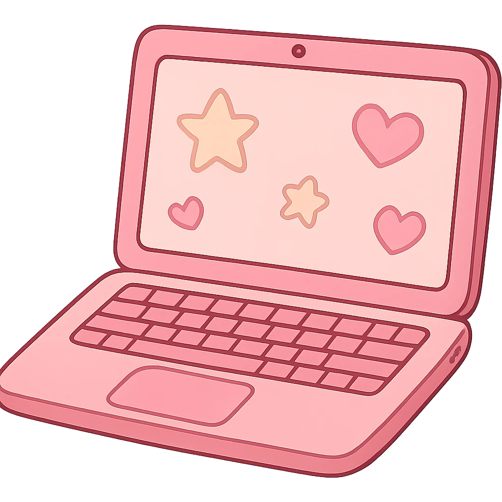 pink notebook computer, cute emoji