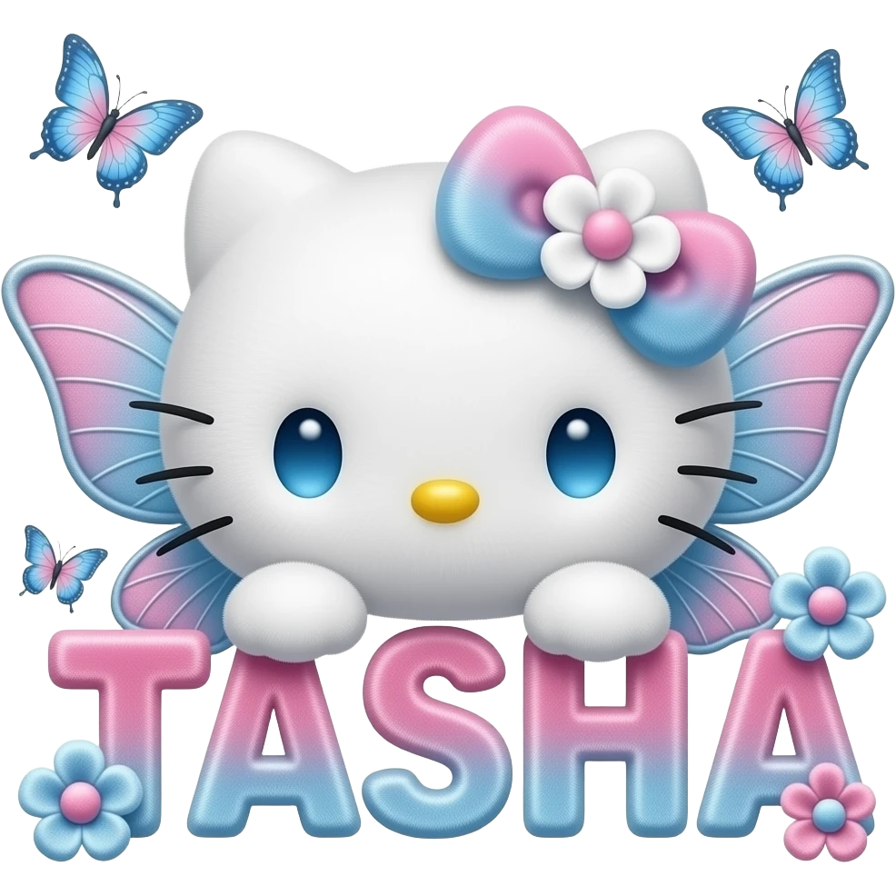 White velvety fur 3D hello kitty head, blue eyes, pink white blue ombre ...