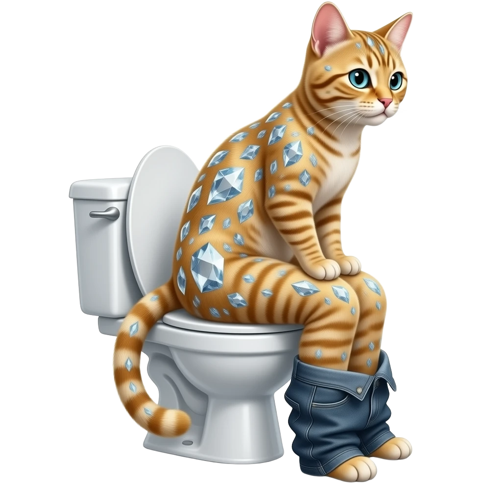 Female diamond gold cat furry person woman sitting on toilet pants down side view emoji