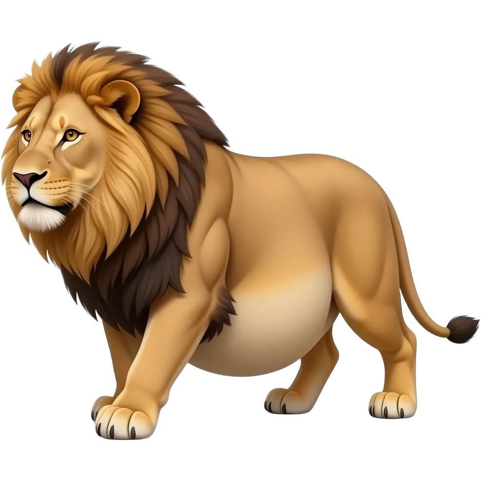 A reality lioness,trying to walk normally,but her huge overstuffed tummy rolls side to side,the lioness ate way too much,she became so fat,she has the biggest pot belly. emoji