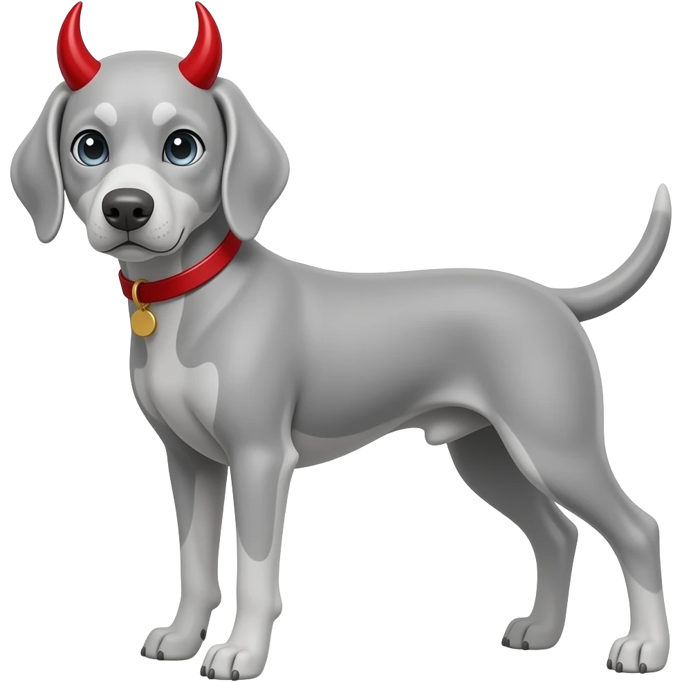 Silver Weimaraner with shiny gray eyes and red devil horns emoji