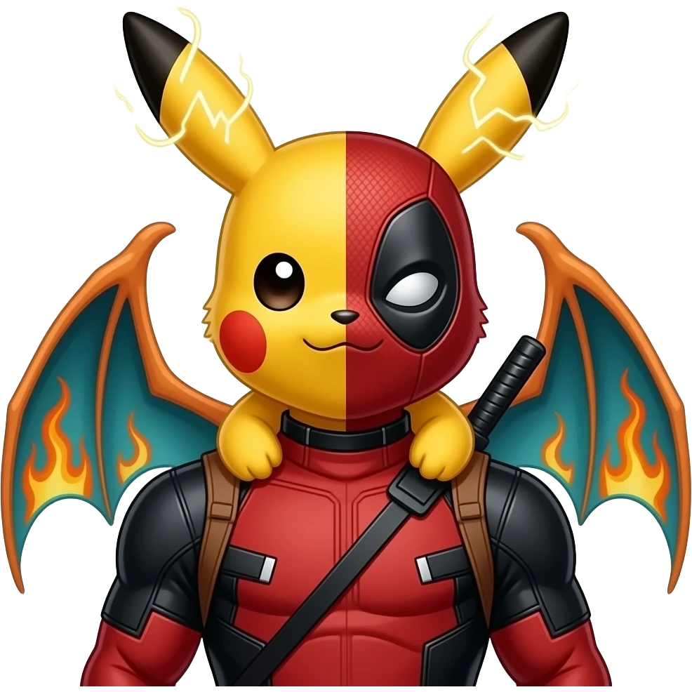 Pikachu and Charizard and Deadpool combined emoji