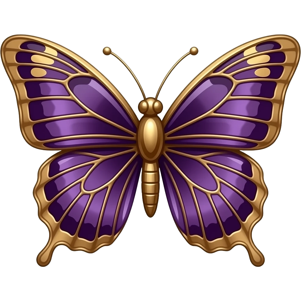 Detailed antique amethyst dark Violet crystal butterfly with rose gold trimmings emoji