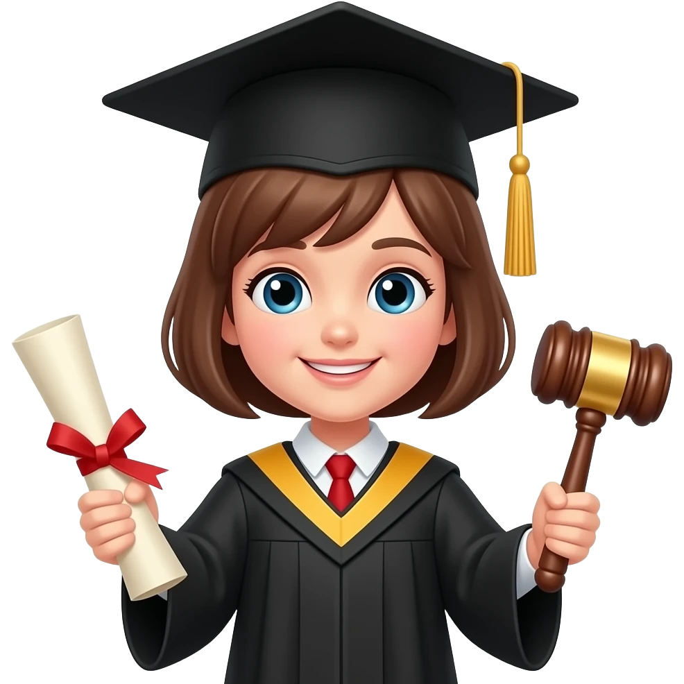 create me an emoji-style png of a light-brown guy student with short black hair wearing a classic black graduation cap major, in a style of "criminal justice" major. In one hand hes holding a rolled up graduation paper, and in the other hand holding a item that represents the criminal justice major emoji