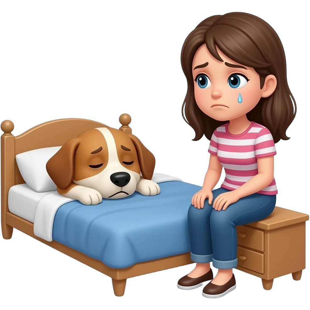 Un perro ocupando toda la cama mientras una mujer se queda en una pequeña esquina mirándolo con resignación y cansancio emoji