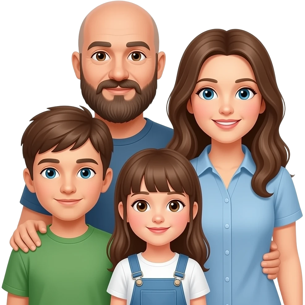family dad with long beardbeard and bald four people one son and one daughter all white emoji