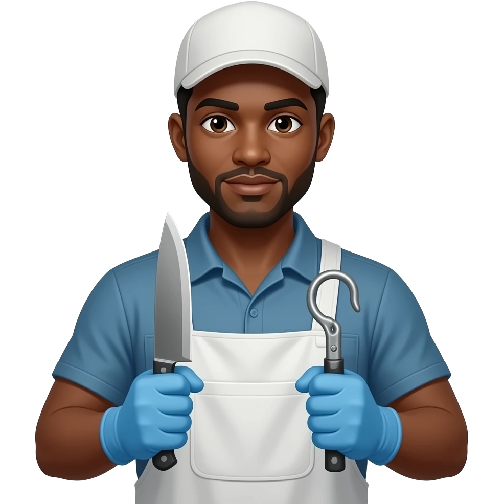 African Slaughter house worker with knives and hook emoji