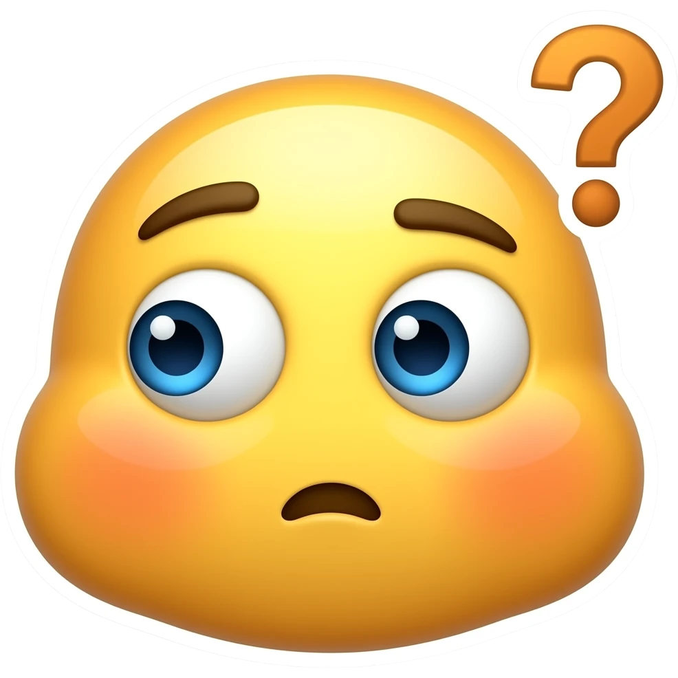 3D emoji face, suspicious side-eye with puffed cheeks, tiny floating ...