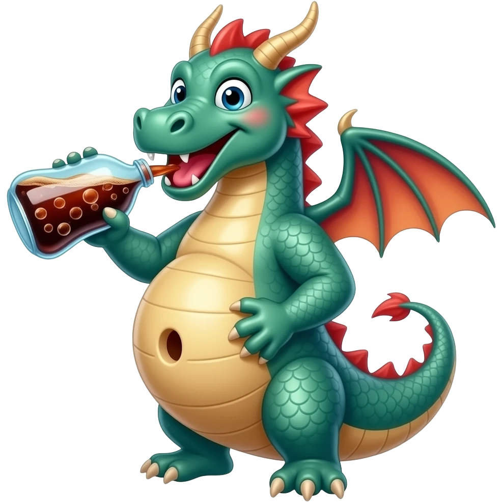 A female eastern dragon,drank too much at the soda games,now she turns into a overinflated water balloon,she is so bloated that her bellybutton pops out into an pregnancy outie,the soda bubbles a lot making a rumbling noise inside her obese tummy,she can not stop burping loudly. emoji